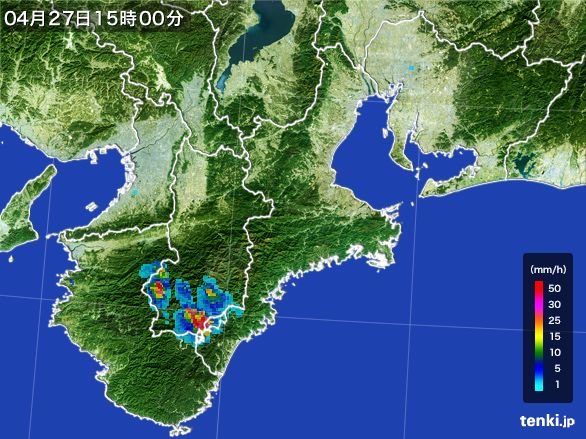 三重県の雨雲レーダー(2015年04月27日)