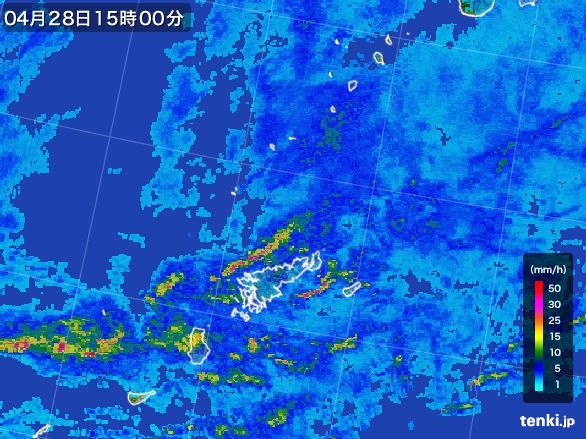 奄美諸島(鹿児島県)の雨雲レーダー(2015年04月28日)