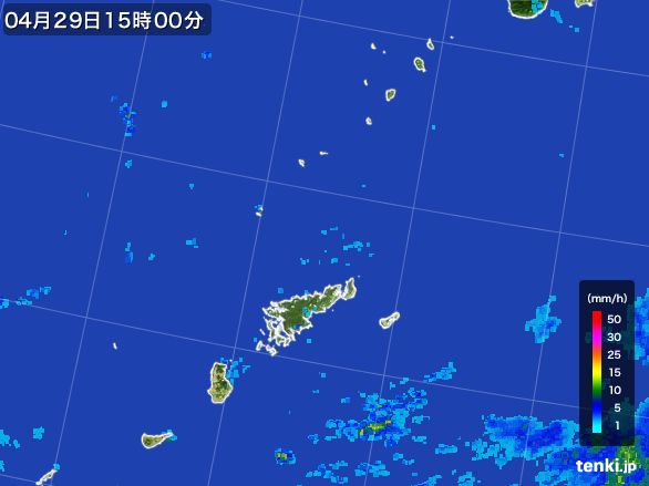 奄美諸島(鹿児島県)の雨雲レーダー(2015年04月29日)
