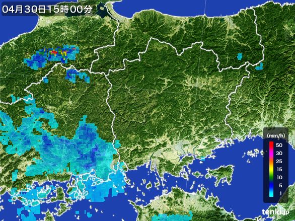 岡山県の雨雲レーダー(2015年04月30日)