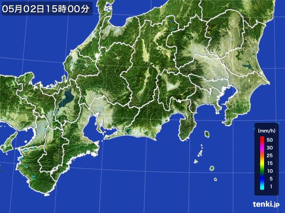 東海地方の雨雲レーダー(2015年05月02日)