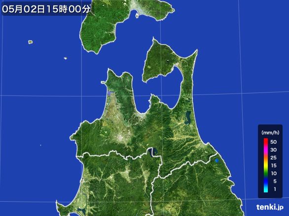 青森県の雨雲レーダー(2015年05月02日)