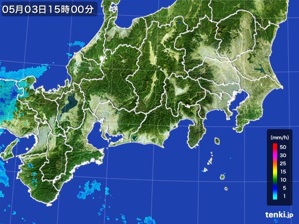 東海地方の雨雲レーダー(2015年05月03日)