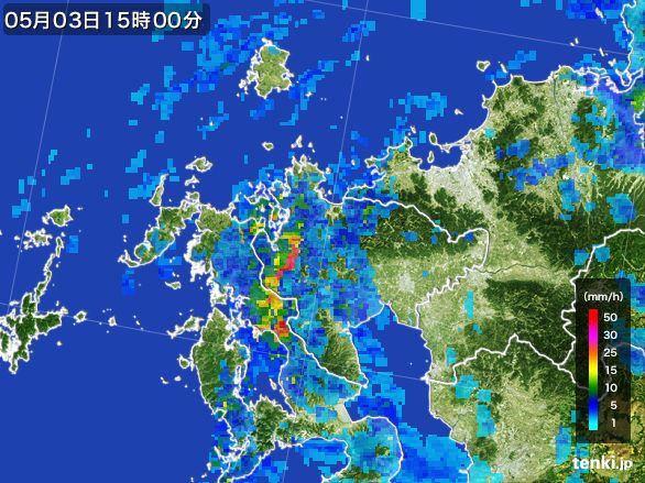 佐賀県の雨雲レーダー(2015年05月03日)