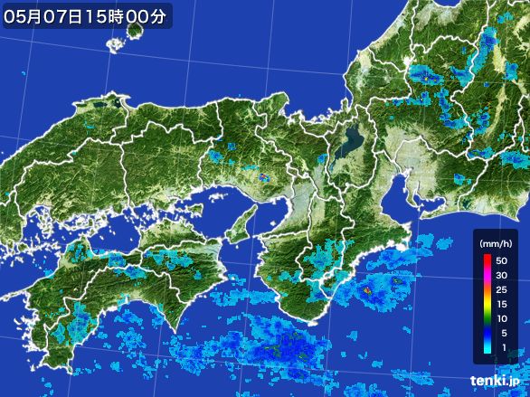 近畿地方の雨雲レーダー(2015年05月07日)