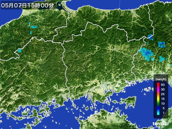 岡山県の雨雲レーダー(2015年05月07日)