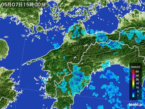 愛媛県の雨雲レーダー(2015年05月07日)