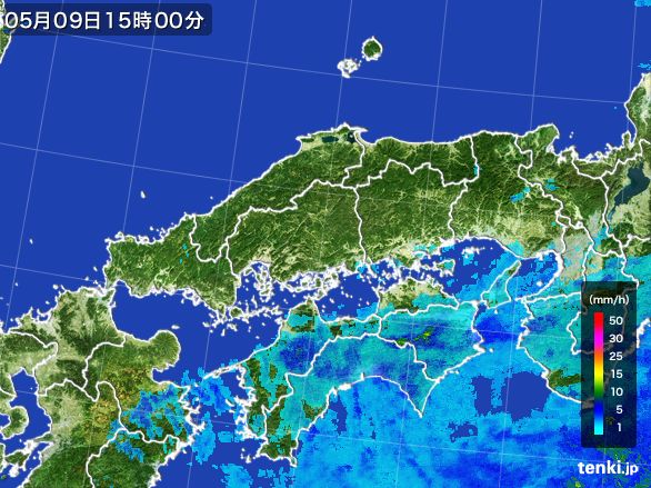 中国地方の雨雲レーダー(2015年05月09日)
