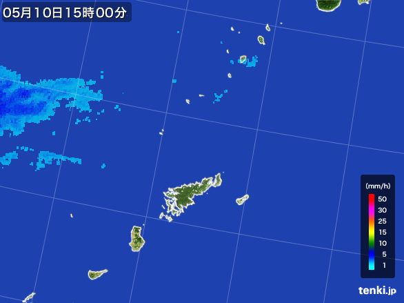 奄美諸島(鹿児島県)の雨雲レーダー(2015年05月10日)