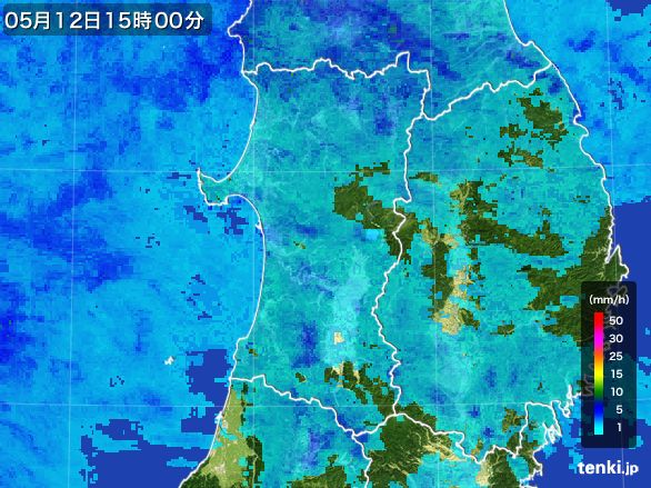 秋田県の雨雲レーダー(2015年05月12日)