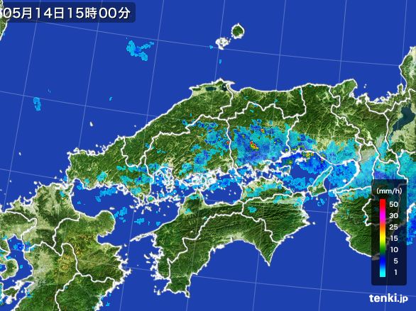 中国地方の雨雲レーダー(2015年05月14日)