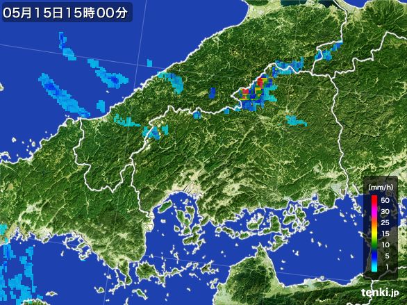 広島県の雨雲レーダー(2015年05月15日)