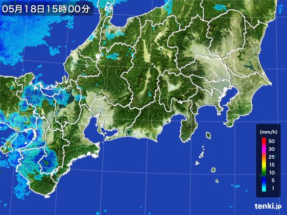 東海地方の雨雲レーダー(2015年05月18日)