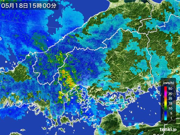 広島県の雨雲レーダー(2015年05月18日)