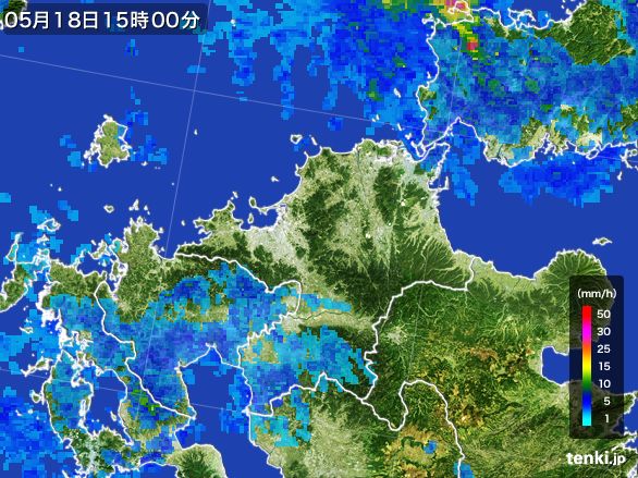 福岡県の雨雲レーダー(2015年05月18日)