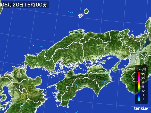 中国地方の雨雲レーダー(2015年05月20日)