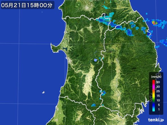 秋田県の雨雲レーダー(2015年05月21日)