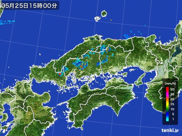 中国地方の雨雲レーダー(2015年05月25日)