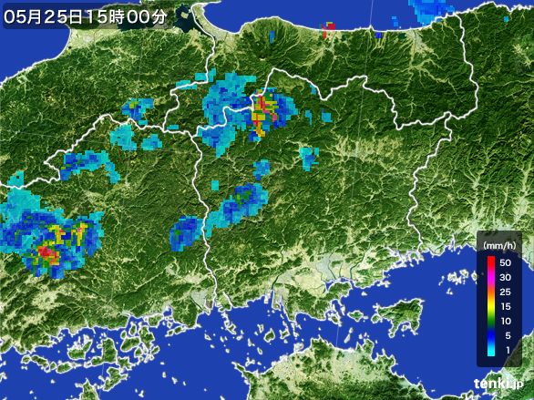 岡山県の雨雲レーダー(2015年05月25日)