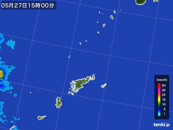 奄美諸島(鹿児島県)の雨雲レーダー(2015年05月27日)