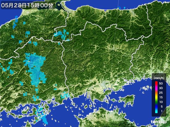 岡山県の雨雲レーダー(2015年05月28日)