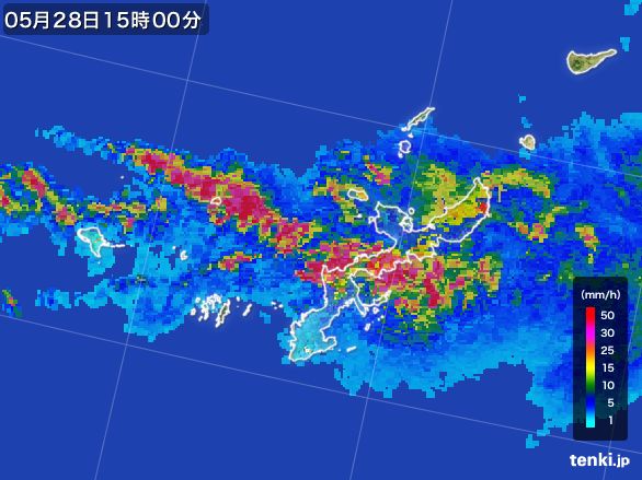 沖縄県の雨雲レーダー(2015年05月28日)