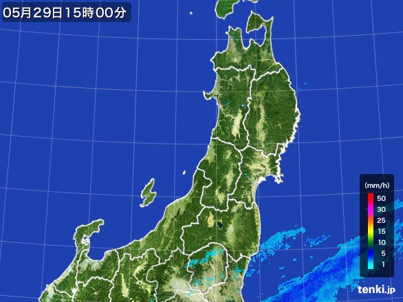 東北地方の雨雲レーダー(2015年05月29日)