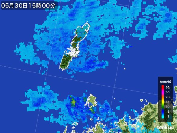 壱岐・対馬(長崎県)の雨雲レーダー(2015年05月30日)