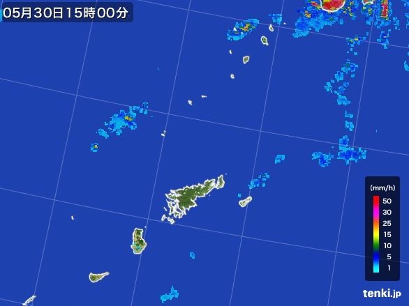 奄美諸島(鹿児島県)の雨雲レーダー(2015年05月30日)