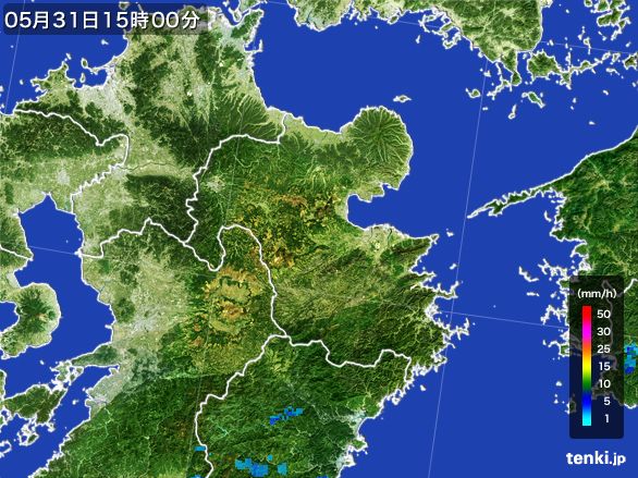 大分県の雨雲レーダー(2015年05月31日)