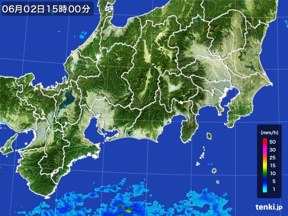 東海地方の雨雲レーダー(2015年06月02日)