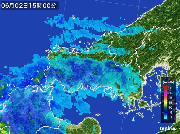 山口県の雨雲レーダー(2015年06月02日)