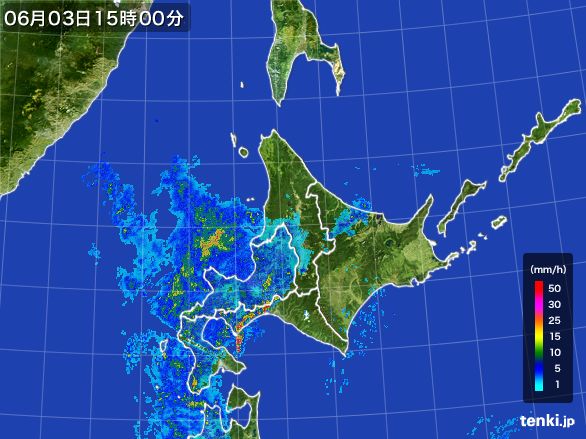 北海道地方の雨雲レーダー(2015年06月03日)