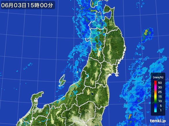 東北地方の雨雲レーダー(2015年06月03日)