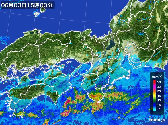 近畿地方の雨雲レーダー(2015年06月03日)
