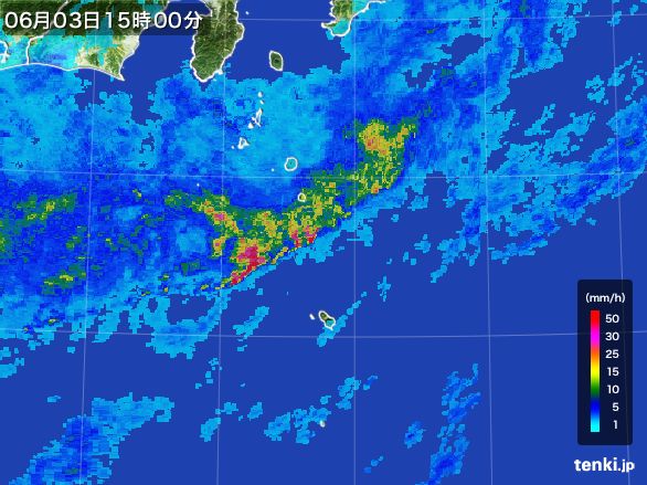 伊豆諸島(東京都)の雨雲レーダー(2015年06月03日)