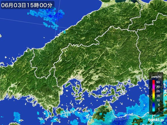 広島県の雨雲レーダー(2015年06月03日)