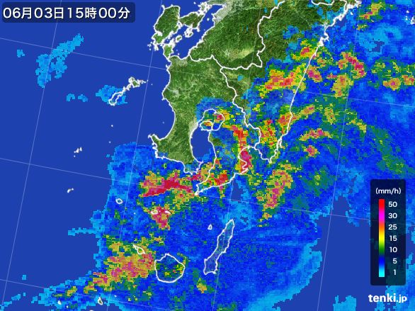 鹿児島県の雨雲レーダー(2015年06月03日)