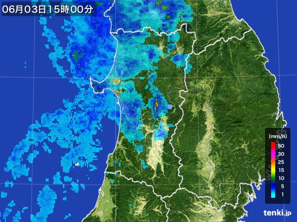 秋田県の雨雲レーダー(2015年06月03日)