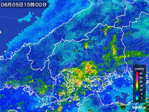 広島県の雨雲レーダー(2015年06月05日)