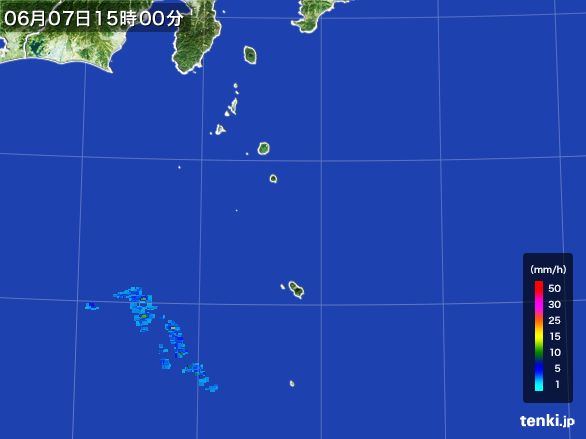 伊豆諸島(東京都)の雨雲レーダー(2015年06月07日)