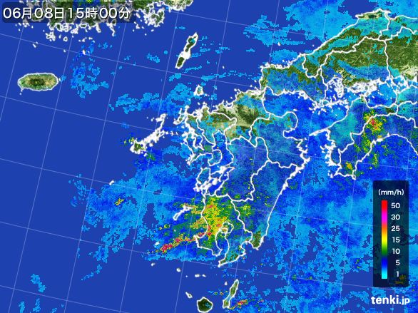 九州地方の雨雲レーダー(2015年06月08日)