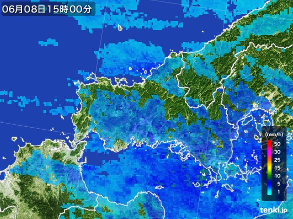 山口県の雨雲レーダー(2015年06月08日)