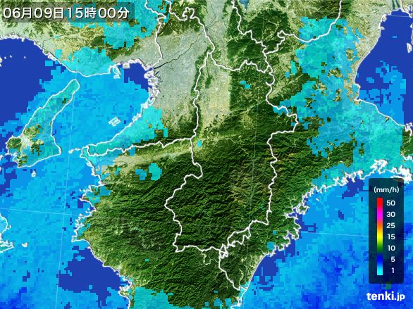 奈良県の雨雲レーダー(2015年06月09日)
