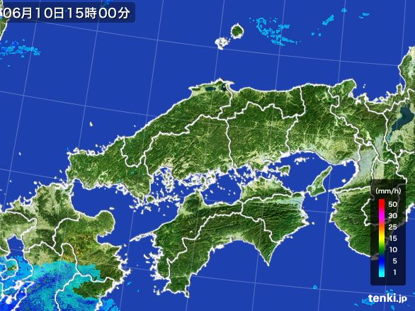 中国地方の雨雲レーダー(2015年06月10日)