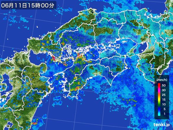四国地方の雨雲レーダー(2015年06月11日)