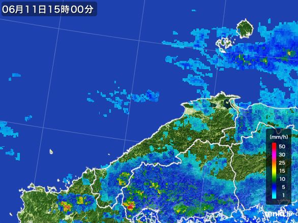島根県の雨雲レーダー(2015年06月11日)