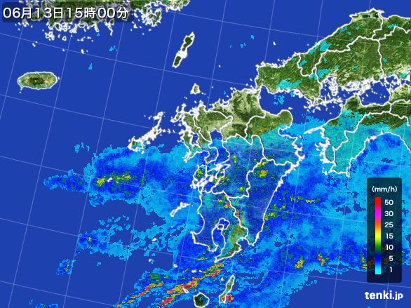 九州地方の雨雲レーダー(2015年06月13日)