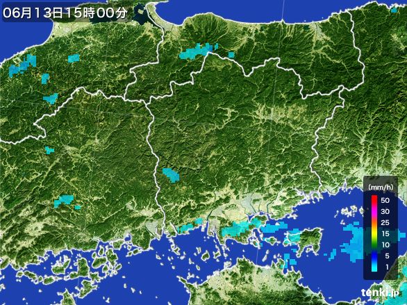 岡山県の雨雲レーダー(2015年06月13日)