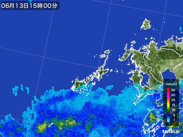 五島列島(長崎県)の雨雲レーダー(2015年06月13日)